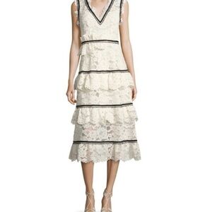 Self-Portrait White Tiered Lace Dress